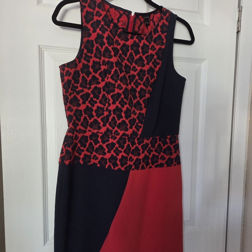 Ann Taylor Red and Black Patterned Midi Dress